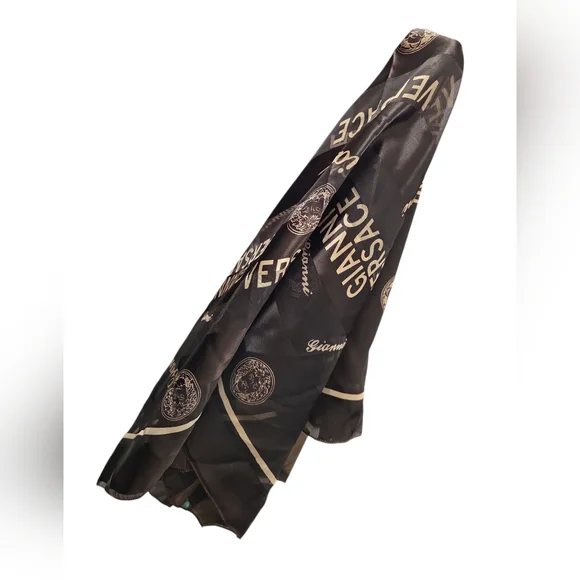 Versace Brown  and Gold Logo Silk Scarf 39"×40" - Picture 2 of 4